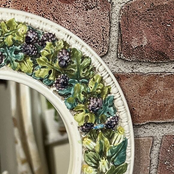 Vintage Ceramic Mirror Wreath Round Fruit Leaf Made in Italy Multi Wall Mounted - Picture 9 of 17